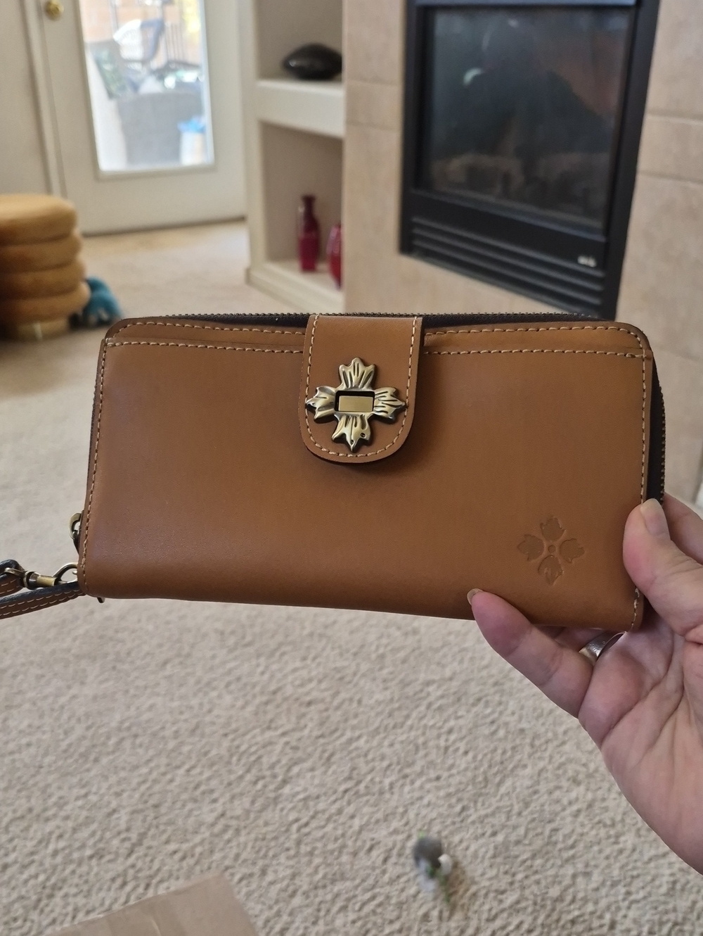 Patricia Nash Leather Wallet with  Brass Clasp Turnlock Opening